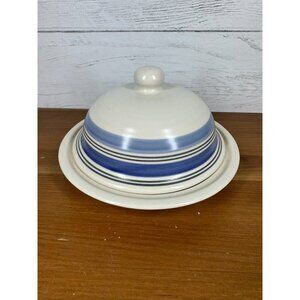 Pfaltzgraff Rio Round Cover Butter Dish Made in Mexico Blue White 7.5" Stoneware